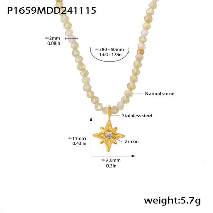 316L Stainless Steel Eight-Pointed Star Zircon Pendant Necklace - Image 4