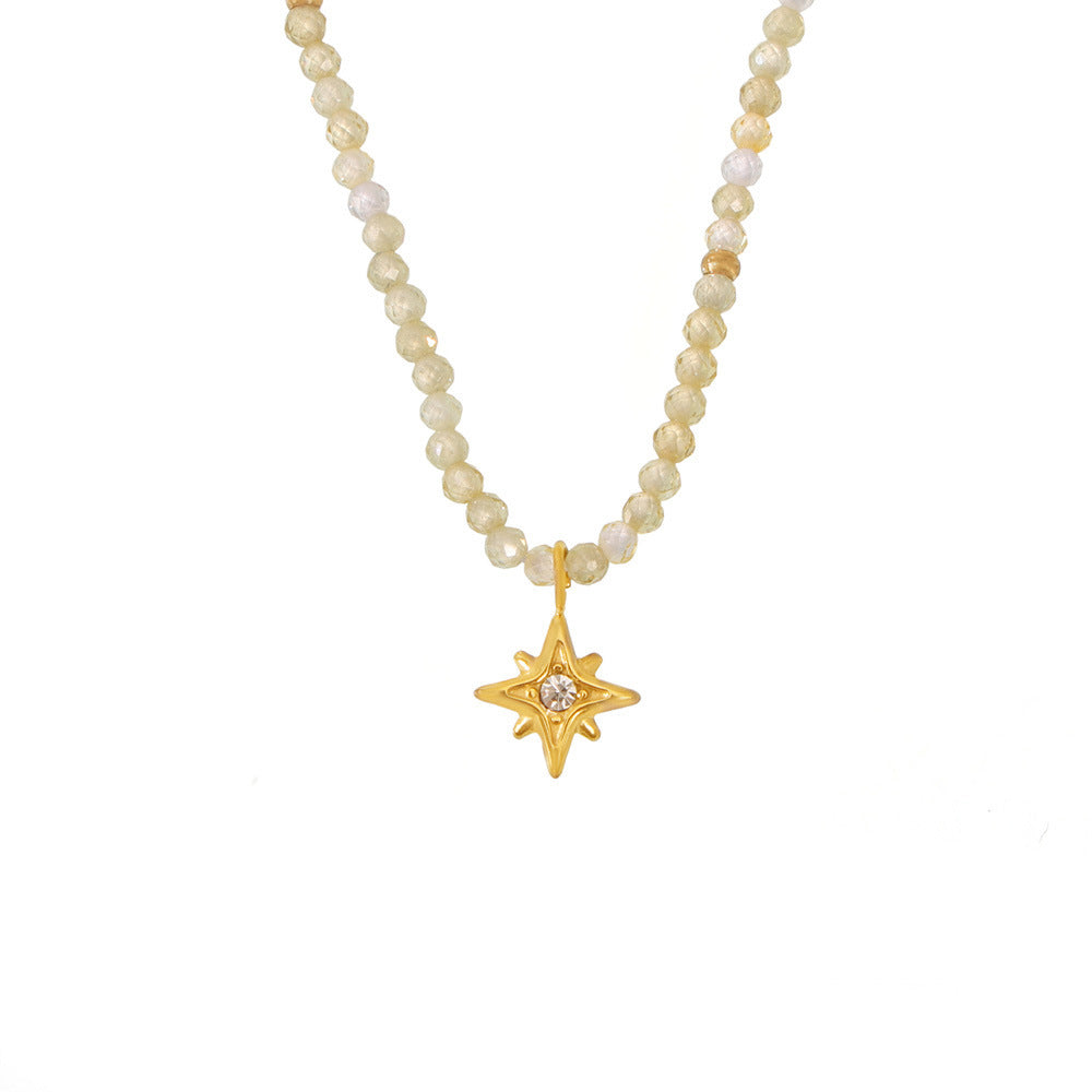 316L Stainless Steel Eight-Pointed Star Zircon Pendant Necklace - Image 5