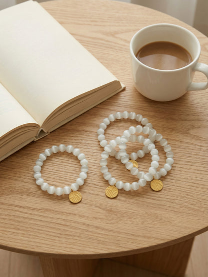 316L Stainless Steel Elegant Cat's Eye Stone Bead Bracelet with Lucky Charm Pendant - Image 11