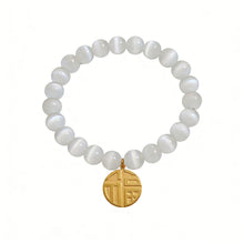 316L Stainless Steel Cat's Eye Stone Bead Bracelet with Lucky Charm Pendant, waterproof wholesale jewelry