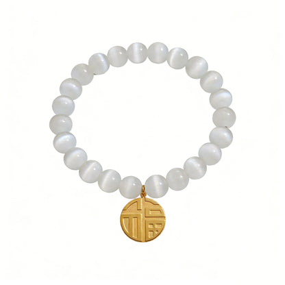 316L Stainless Steel Elegant Cat's Eye Stone Bead Bracelet with Lucky Charm Pendant - Image 8