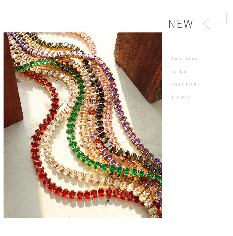 316L Stainless Steel Elegant Colorful Zircon Inlaid Necklace & Bracelet Set - Image 1