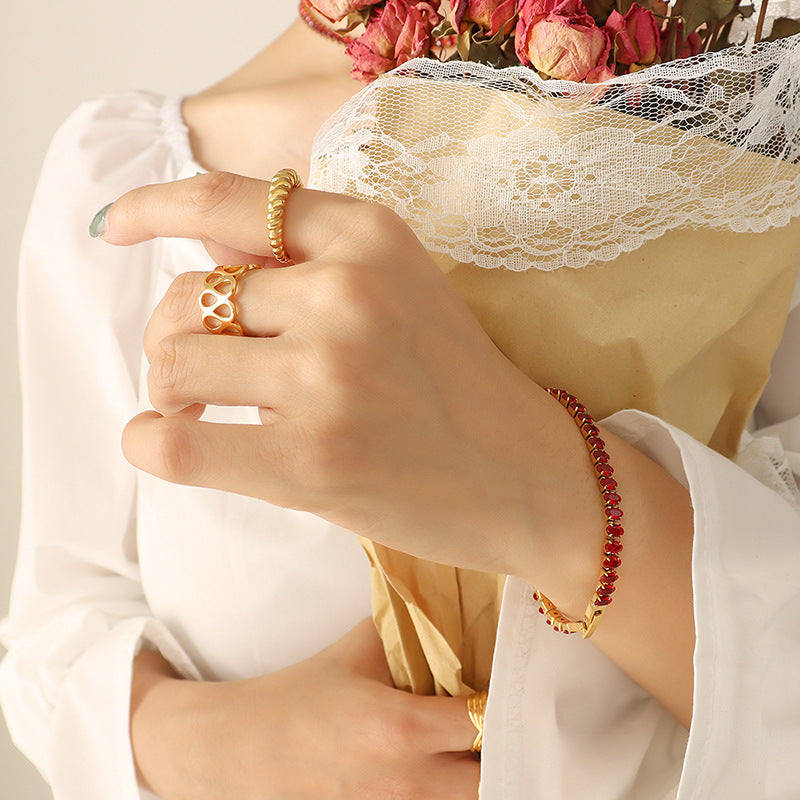 316L Stainless Steel Elegant Colorful Zircon Inlaid Necklace & Bracelet Set - Image 11