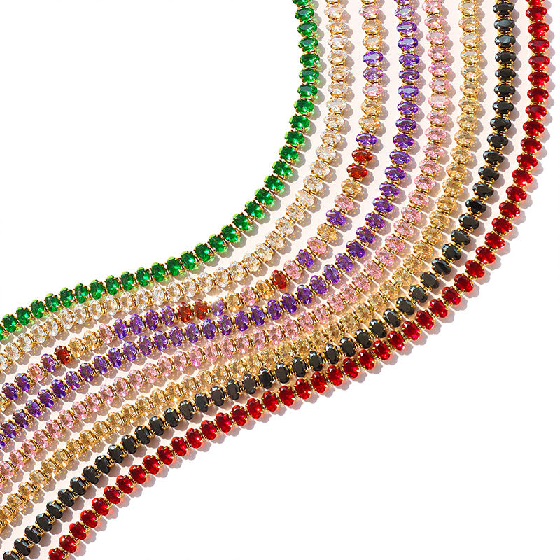 316L Stainless Steel Elegant Colorful Zircon Inlaid Necklace & Bracelet Set - Image 12
