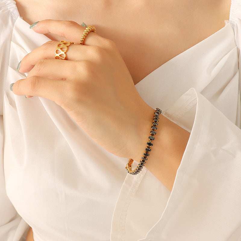 316L Stainless Steel Elegant Colorful Zircon Inlaid Necklace & Bracelet Set - Image 14