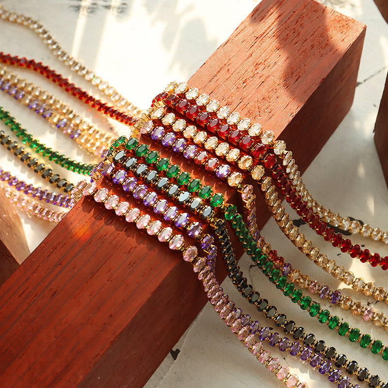 316L Stainless Steel Elegant Colorful Zircon Inlaid Necklace & Bracelet Set - Image 15