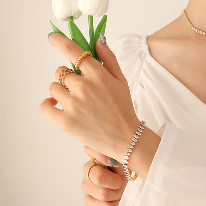 316L Stainless Steel Elegant Colorful Zircon Inlaid Necklace & Bracelet Set - Image 19