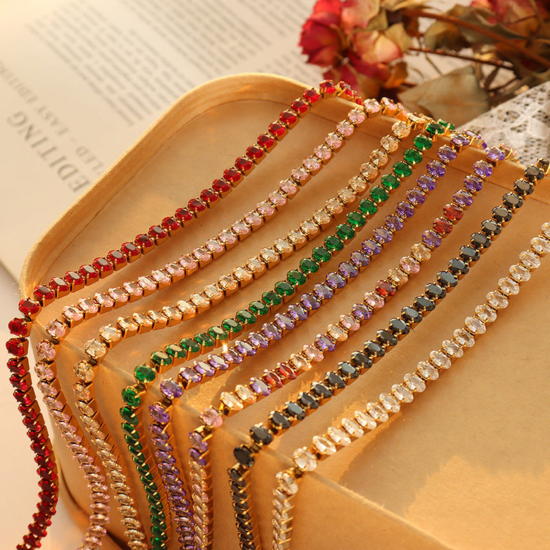 316L Stainless Steel Elegant Colorful Zircon Inlaid Necklace & Bracelet Set - Image 2