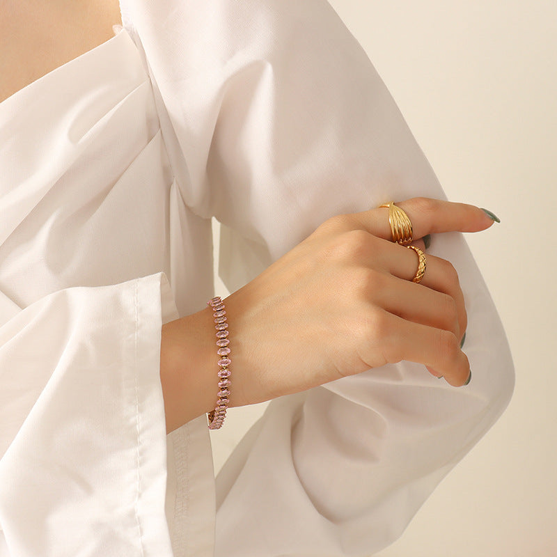 316L Stainless Steel Elegant Colorful Zircon Inlaid Necklace & Bracelet Set - Image 20