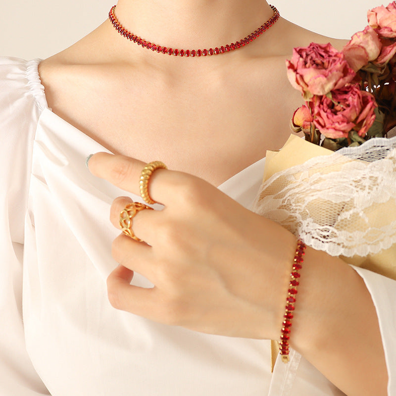 316L Stainless Steel Elegant Colorful Zircon Inlaid Necklace & Bracelet Set - Image 21