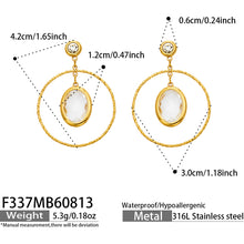 Elegant Double-layer Oval Earrings with Red Glass Stone