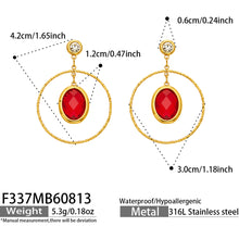 Elegant Double-layer Oval Earrings with Blue Glass Stone