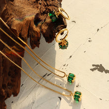 316L Stainless Steel Elegant Emerald Green Zircon Four-Prong Necklace & Earring Set - Image 2