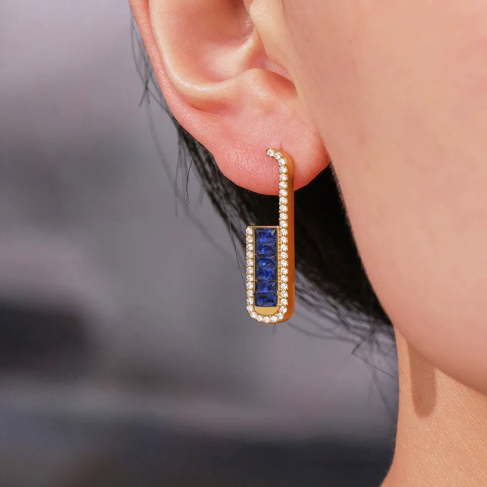 316L Stainless Steel Elegant Emerald Zircon U-shaped Stud Earrings - Image 2