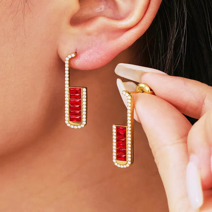 316L Stainless Steel Elegant Emerald Zircon U-shaped Stud Earrings - Image 4