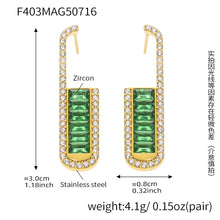 316L Stainless Steel Elegant Emerald Zircon U-shaped Stud Earrings - Image 6