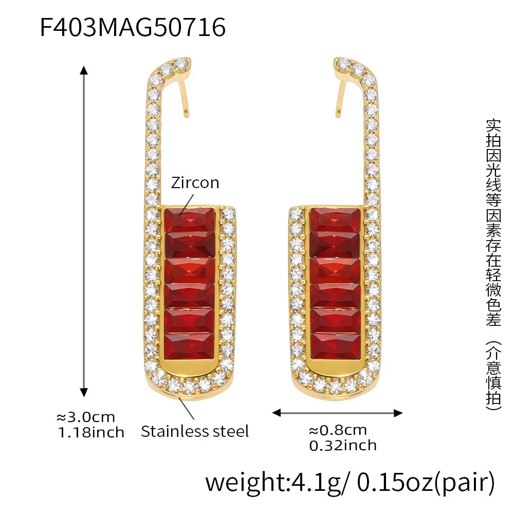 316L Stainless Steel Elegant Emerald Zircon U-shaped Stud Earrings - Image 7