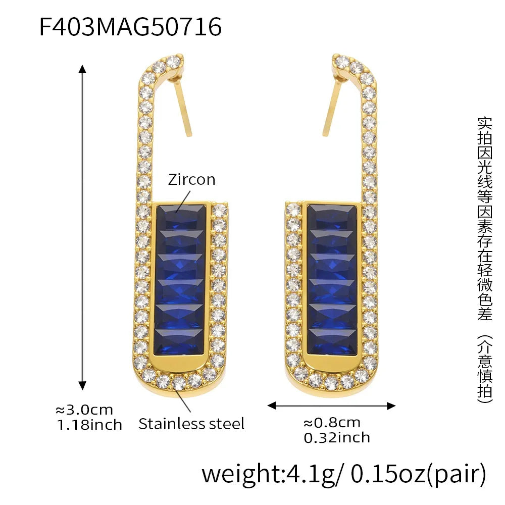 316L Stainless Steel Elegant Emerald Zircon U-shaped Stud Earrings - Image 8