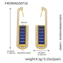 316L Stainless Steel Elegant Emerald Zircon U-shaped Stud Earrings - Image 8