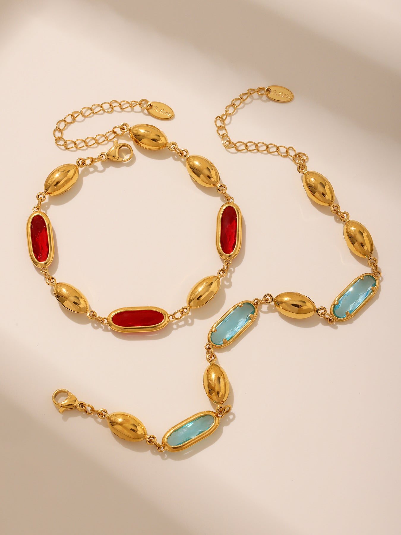316L Stainless Steel Elegant Faceted Oval Opal Chain Bracelet - Image 1