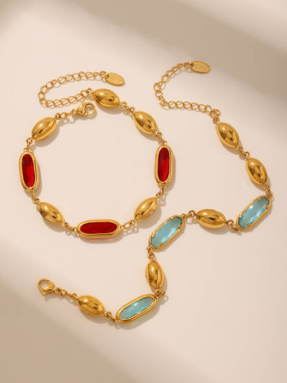 316L Stainless Steel Elegant Faceted Oval Opal Chain Bracelet - Image 1