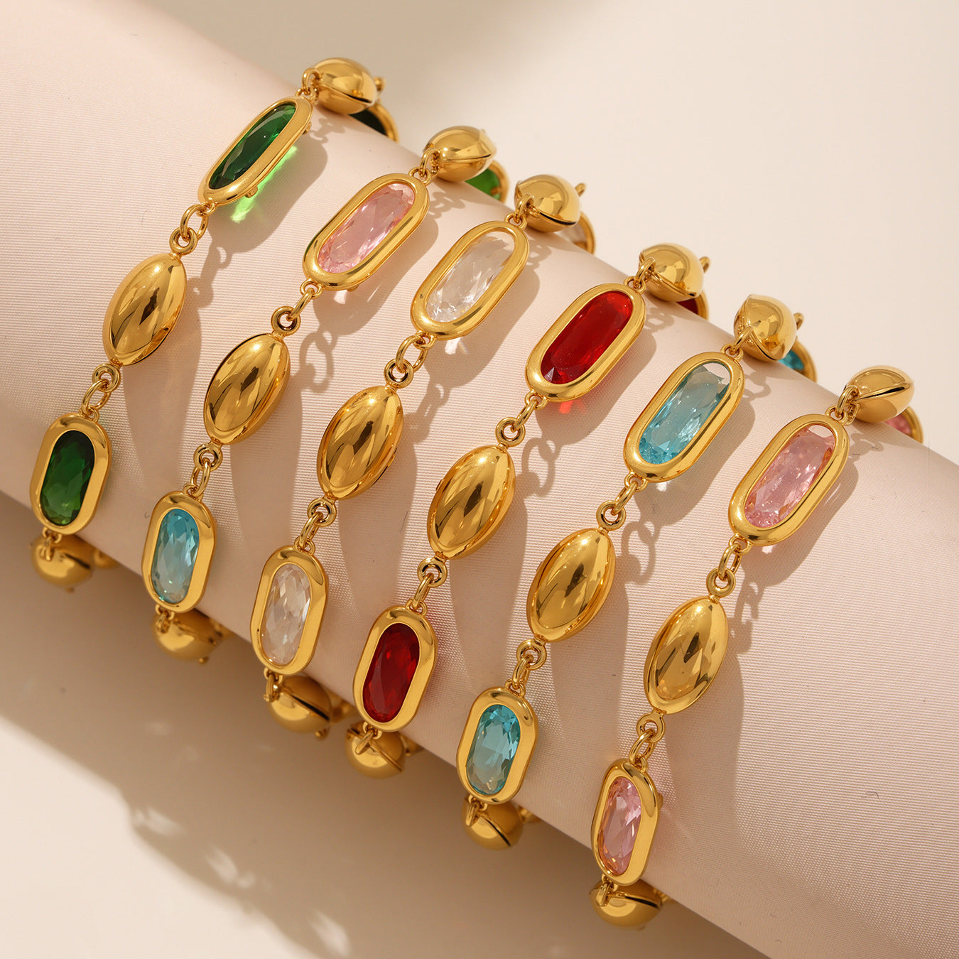 316L Stainless Steel Elegant Faceted Oval Opal Chain Bracelet - Image 10
