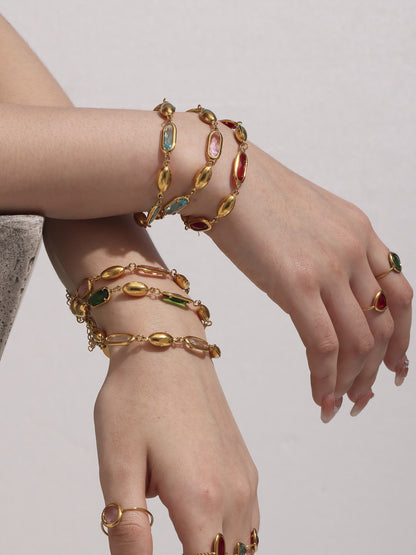 316L Stainless Steel Elegant Faceted Oval Opal Chain Bracelet - Image 11