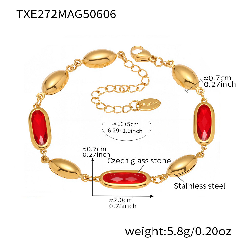 316L Stainless Steel Elegant Faceted Oval Opal Chain Bracelet - Image 12