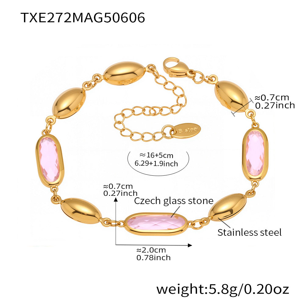 316L Stainless Steel Elegant Faceted Oval Opal Chain Bracelet - Image 13