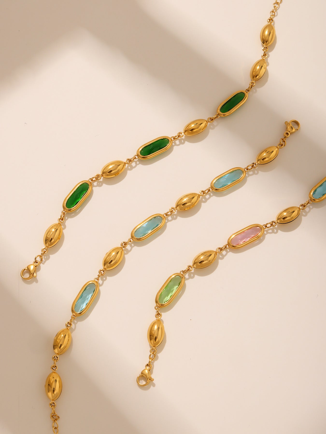 316L Stainless Steel Elegant Faceted Oval Opal Chain Bracelet - Image 14