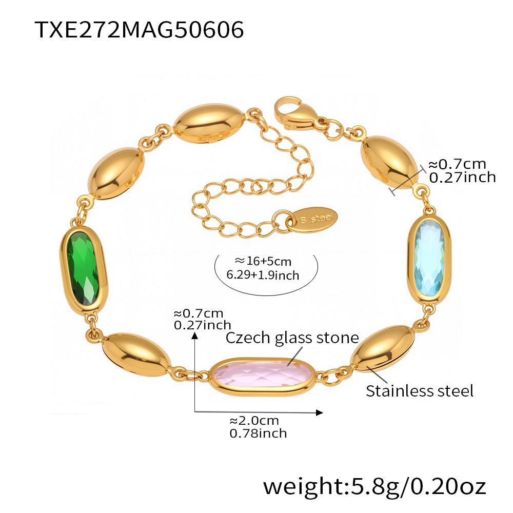 316L Stainless Steel Elegant Faceted Oval Opal Chain Bracelet - Image 15