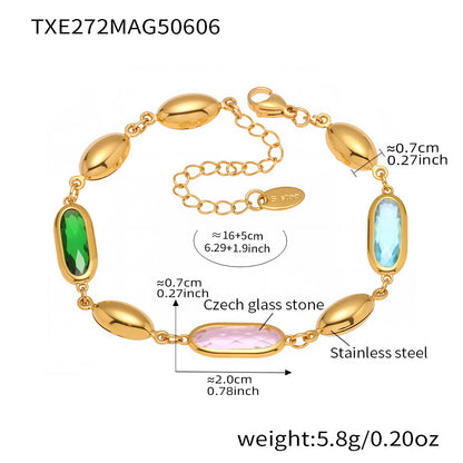 316L Stainless Steel Elegant Faceted Oval Opal Chain Bracelet - Image 15