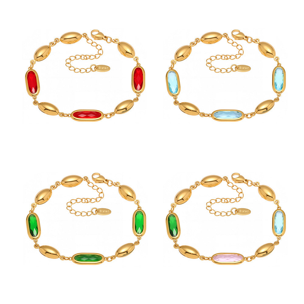 316L Stainless Steel Elegant Faceted Oval Opal Chain Bracelet - Image 16