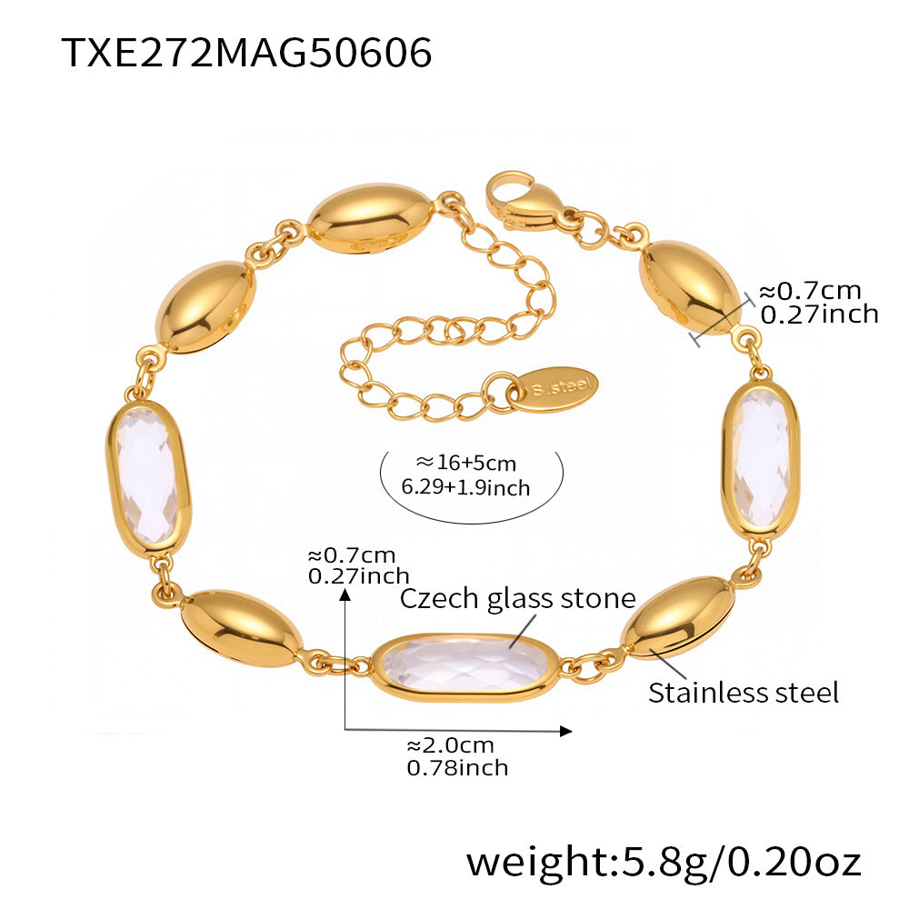 316L Stainless Steel Elegant Faceted Oval Opal Chain Bracelet - Image 3