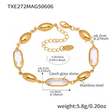316L Stainless Steel Elegant Faceted Oval Opal Chain Bracelet - Image 3