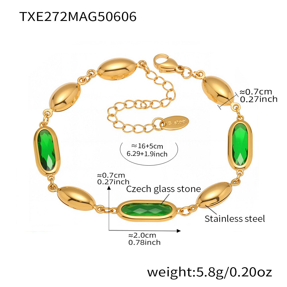 316L Stainless Steel Elegant Faceted Oval Opal Chain Bracelet - Image 5