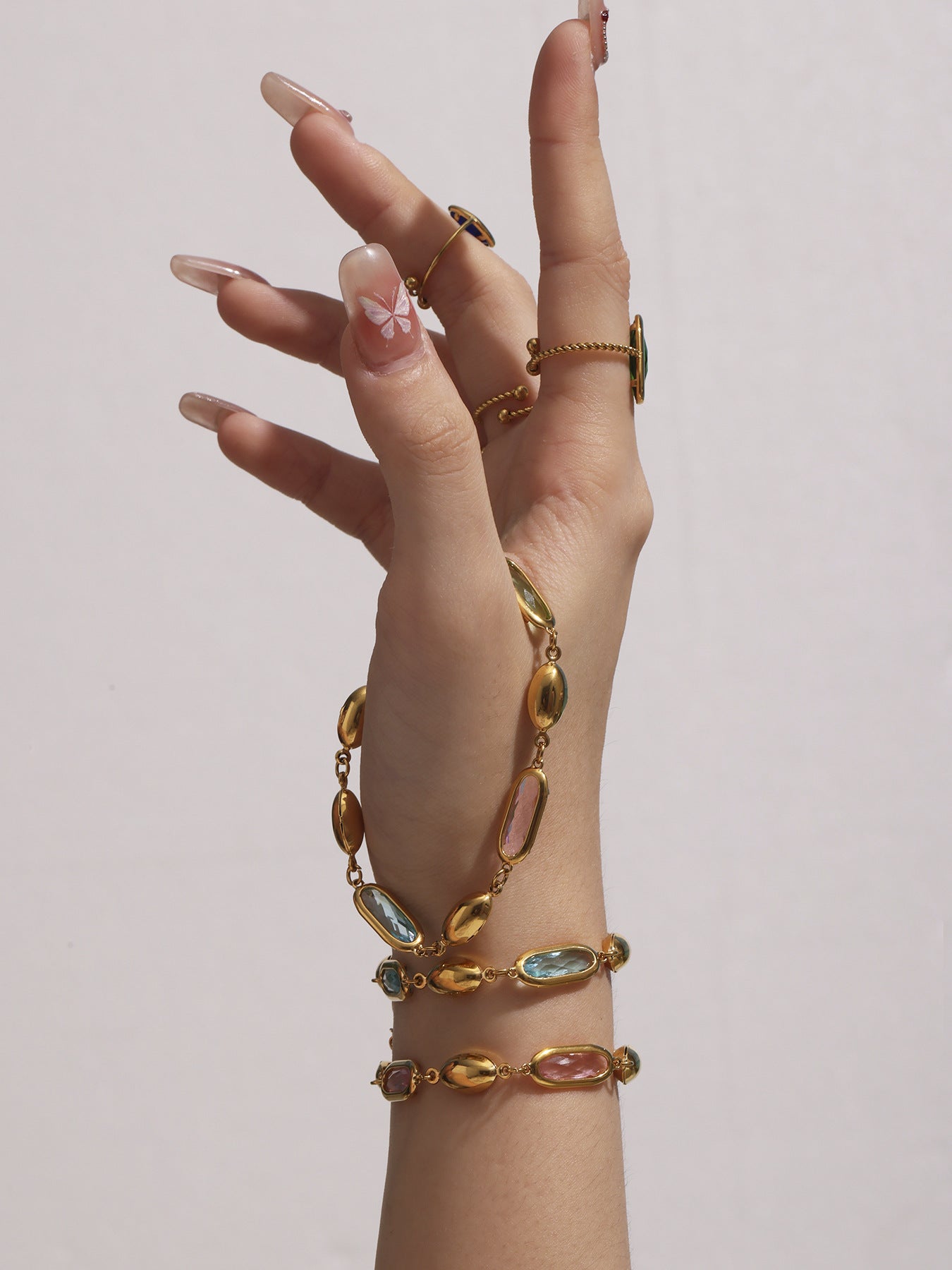 316L Stainless Steel Elegant Faceted Oval Opal Chain Bracelet - Image 6