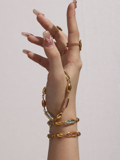 316L Stainless Steel Elegant Faceted Oval Opal Chain Bracelet - Image 6