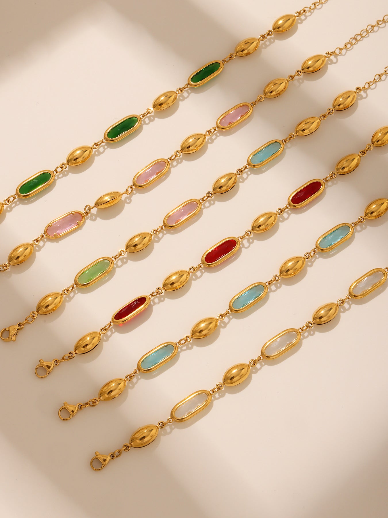 316L Stainless Steel Elegant Faceted Oval Opal Chain Bracelet - Image 8