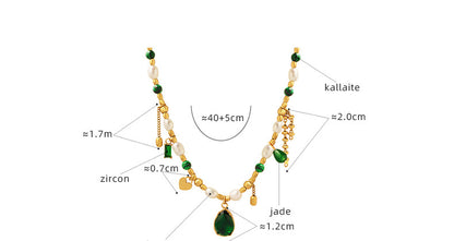 316L Stainless Steel Elegant Freshwater Pearl, Zircon & Turquoise Pendant Necklace - Image 2