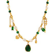 316L Stainless Steel Elegant Freshwater Pearl, Zircon & Turquoise Pendant Necklace - Image 3