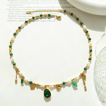316L Stainless Steel Elegant Freshwater Pearl, Zircon & Turquoise Pendant Necklace - Image 4