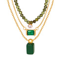 316L Stainless Steel Elegant Green Crystal Inlaid Minimalist Necklace