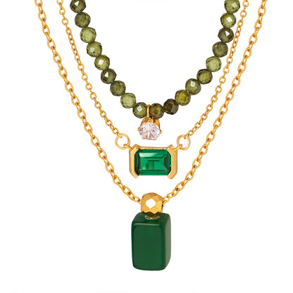 316L Stainless Steel Elegant Green Crystal Inlaid Minimalist Necklace - Image 3