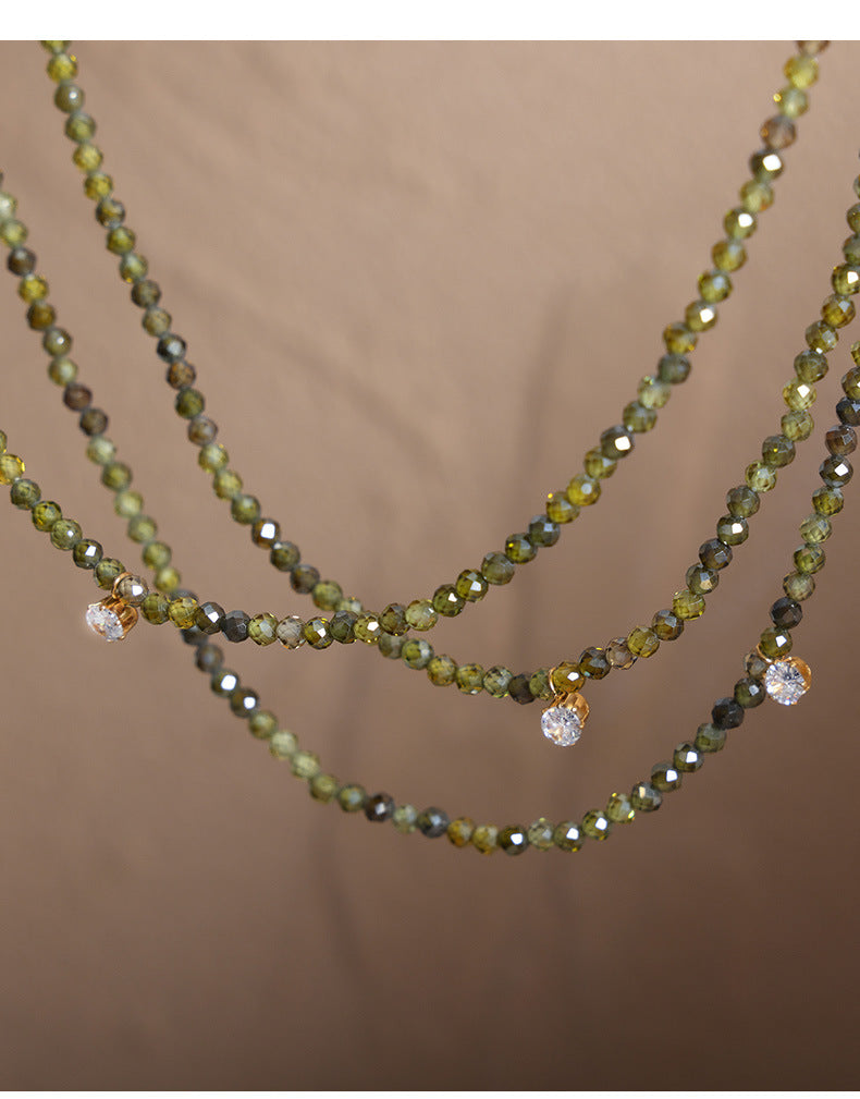 316L Stainless Steel Elegant Green Crystal Inlaid Minimalist Necklace - Image 6