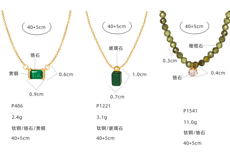 316L Stainless Steel Elegant Green Crystal Inlaid Minimalist Necklace - Image 7