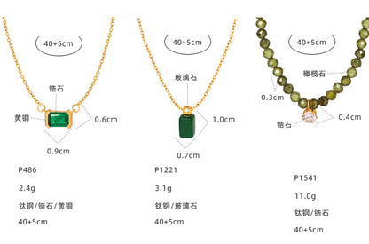 316L Stainless Steel Elegant Green Crystal Inlaid Minimalist Necklace - Image 7