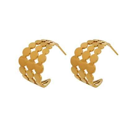 316L Stainless Steel Elegant Interlocking Geometric C-Hoop Earrings - Image 2