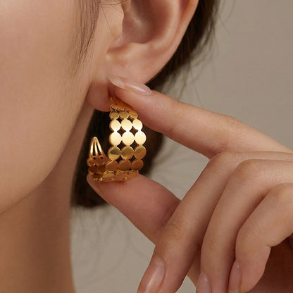 316L Stainless Steel Elegant Interlocking Geometric C-Hoop Earrings - Image 3