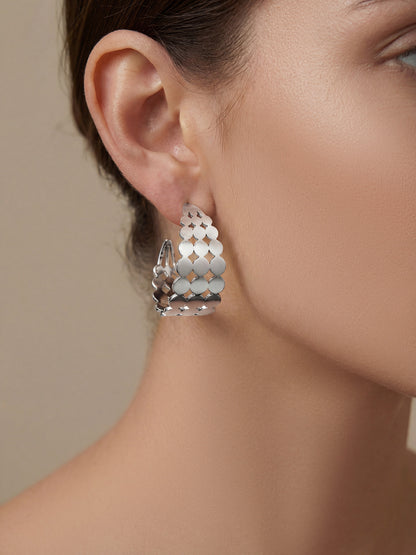 316L Stainless Steel Elegant Interlocking Geometric C-Hoop Earrings - Image 4